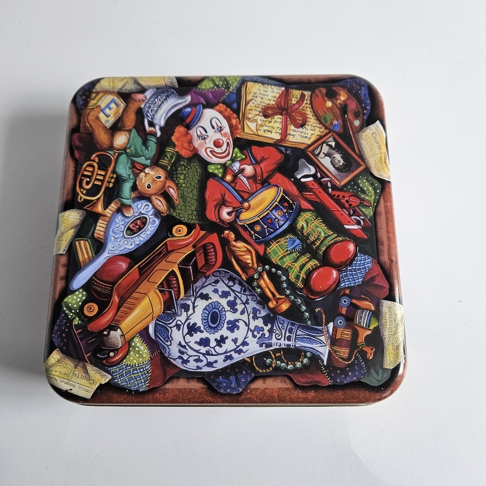 Vintage Silver Crane Collectible Tin 1994 Clown Theme
